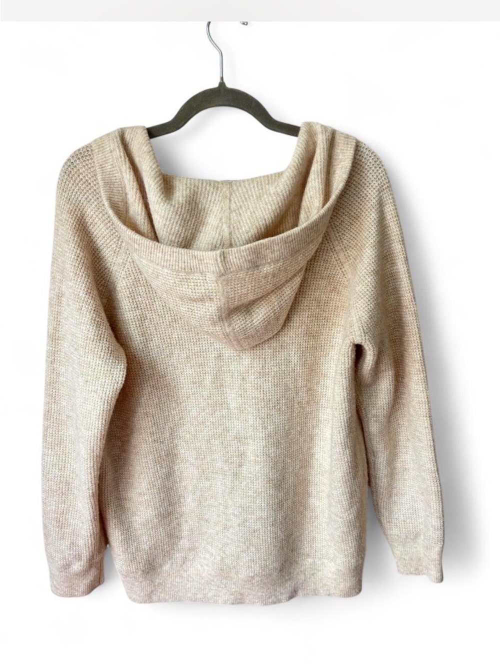 Hatch Camel Wool Blend Hooded Sweater Oatmeal V Neck Knit Pullover Size 2 luxury - Picture 2 of 5